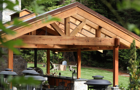 Humboldt Sawmill redwood pergola outdoor kitchen