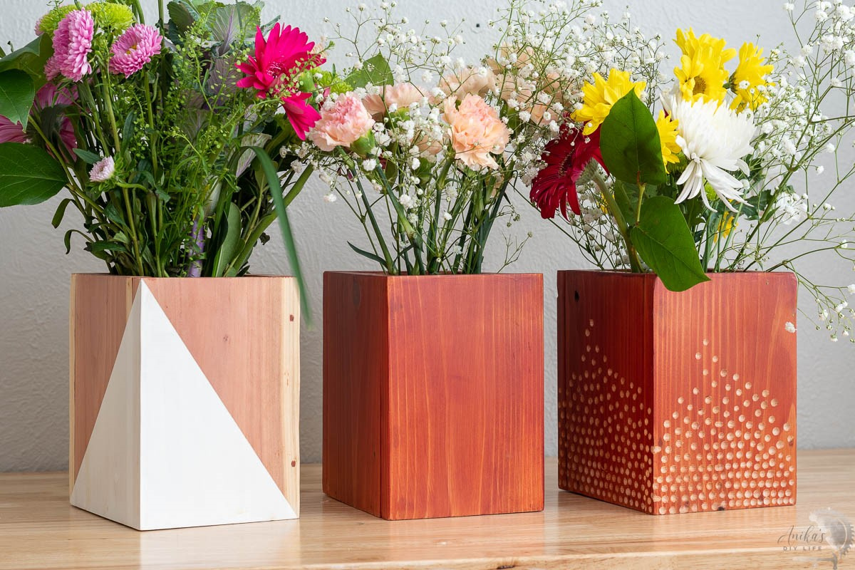 Easiest DIY Wood Vase (image of 3 vases)